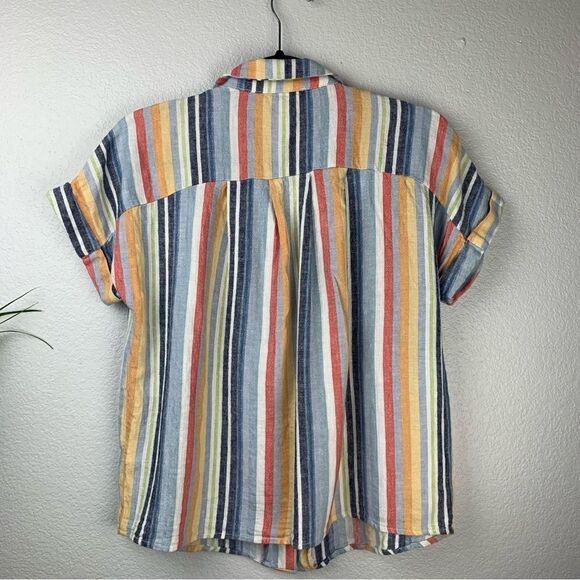 Laundry by Shelli Segal Rainbow Stripe Linen Blend Button Down Top - Picture 3 of 5